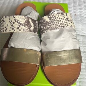 Dolce Vita Gold Metallic and Snake-Print Slide Sandals